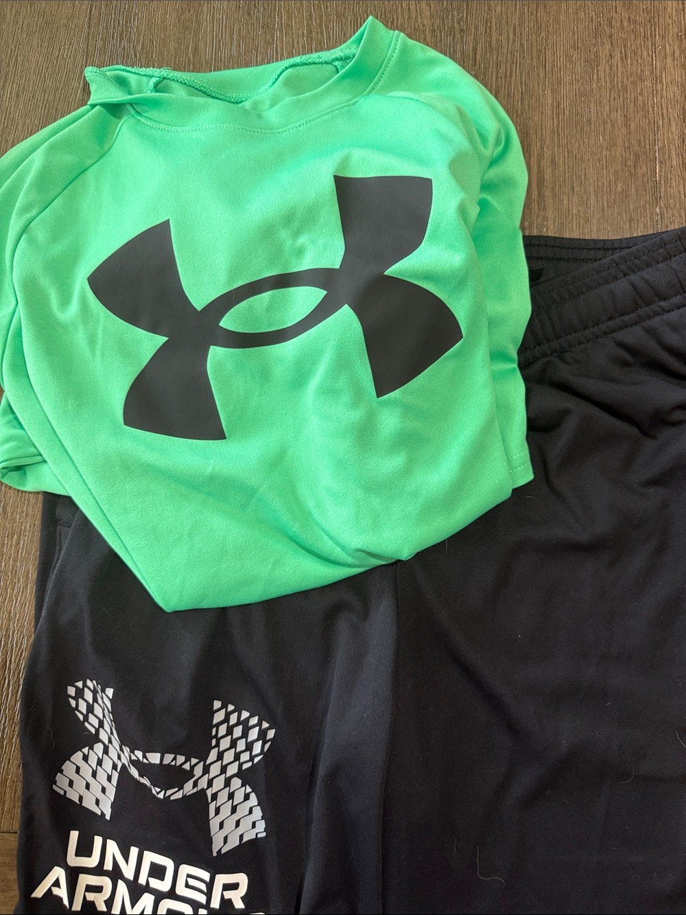 Under Armour Bright Green Logo Performance Top with Black Athletic Shorts